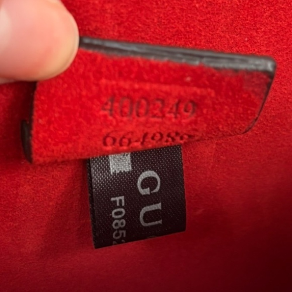 Designer Inspired G G Supreme Shoulder Bag in Brown Monogram with Red Suede - Picture 8 of 14